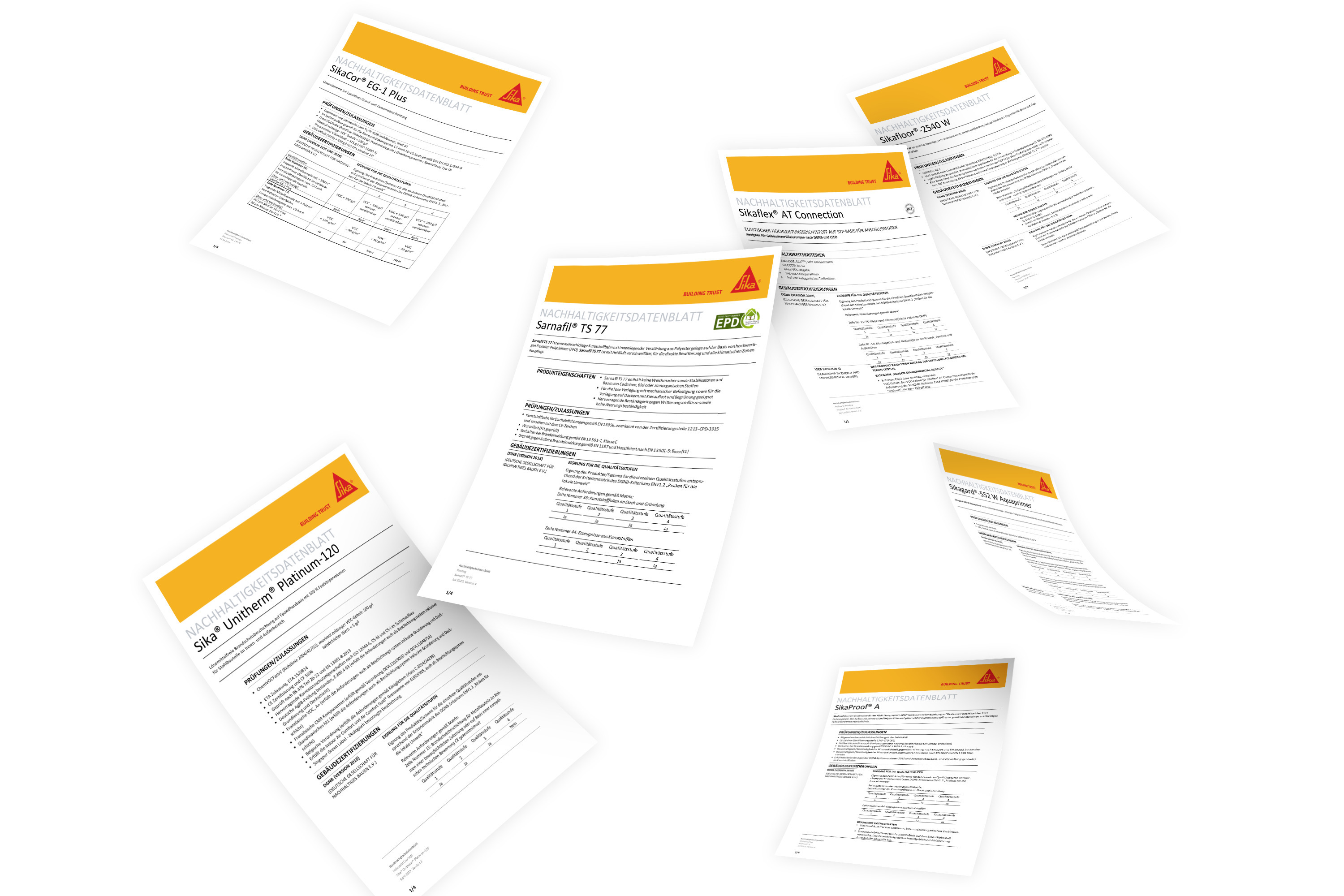 Übersicht verschiedene Nachhaltigkeitsdatenblätter